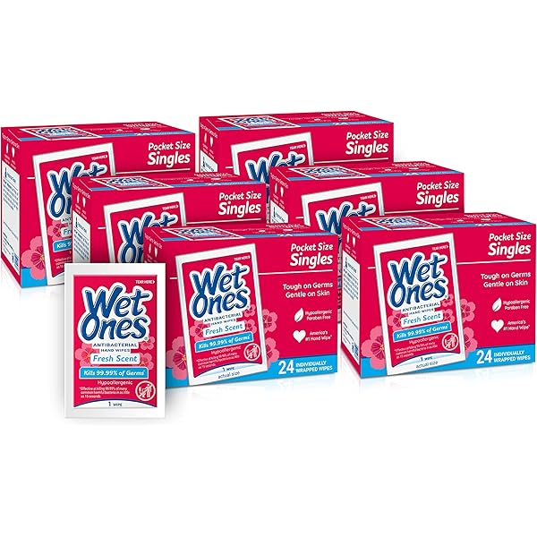 Wet Ones Antibacterial Hand Wipes, Fresh Scent | Individually Wrapped, 24 ct. (6 pack)
