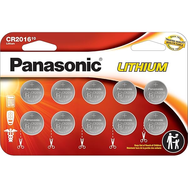 Panasonic CR2016 3.0 Volt Long Lasting Lithium Coin Cell Batteries in Child Resistant, Standards Based Packaging, 10-Battery Pack