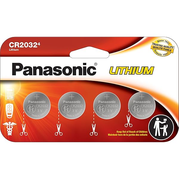 Panasonic CR2032 3.0 Volt Long Lasting Lithium Coin Cell Batteries in Child Resistant, Standards Based Packaging, 4 Pack