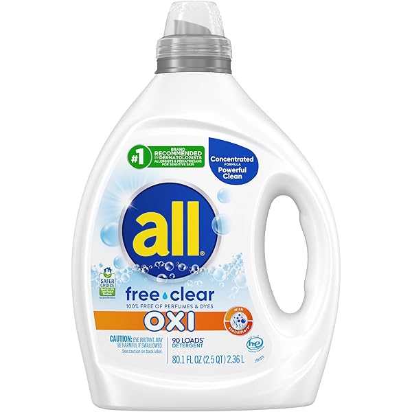 all Liquid Laundry Detergent, Free Clear for Sensitive Skin with OXI, Unscented and Hypoallergenic, 2X Concentrated, 90 Loads