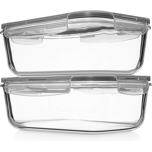 8 Cups/ 63 Oz 4 Piece (2 containers + 2 Lids) Large Glass Food Storage/ Baking Containers with Locking Lids . Ideal for Storing food, vegetables or fruits. BPA Free & Leak Proof -Microwave, Oven Safe