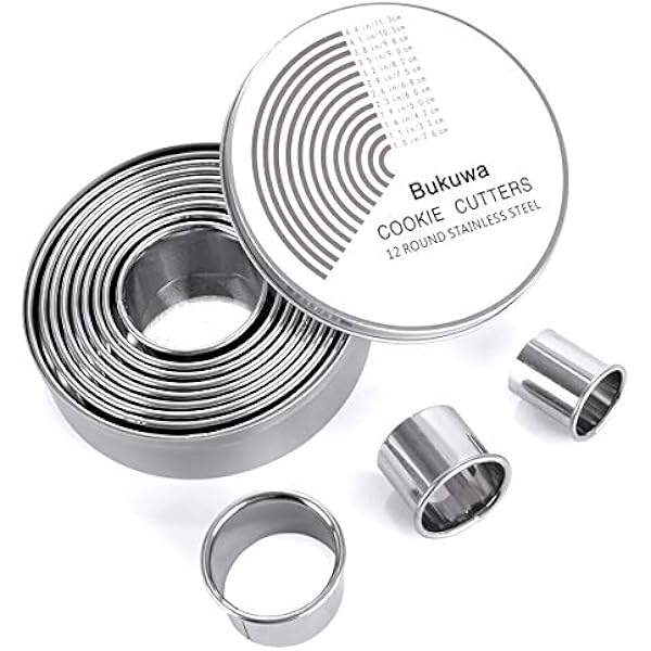 12 Pieces Round Cookie Biscuit Cutter Set,Graduated Circle Pastry Cutters,18/8 Stainless Steel Cookie Cutters and Donut Cutter Ring Molds