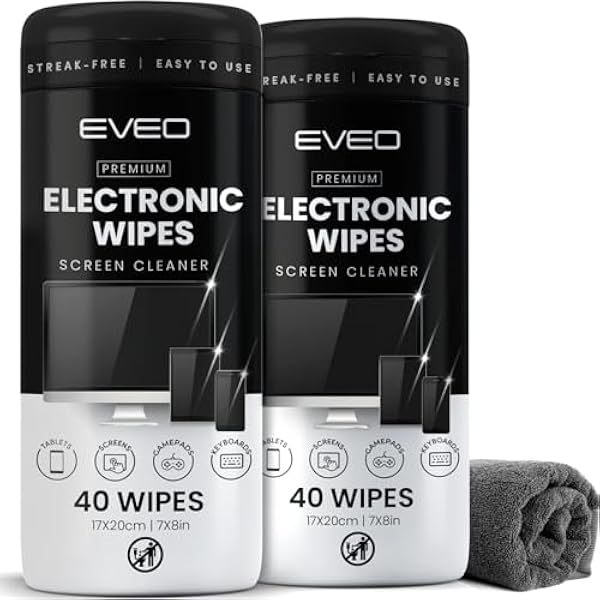 Electronic Wipes Screen Cleaner Streak-Free [2 Pack x40] Computer Screen Wipes, TV Screen Cleaner Wipes, Monitor Wipes for Smart TV, Laptop, iPhone, ipad and more - [Microfiber Cloth + 80 Wipes]