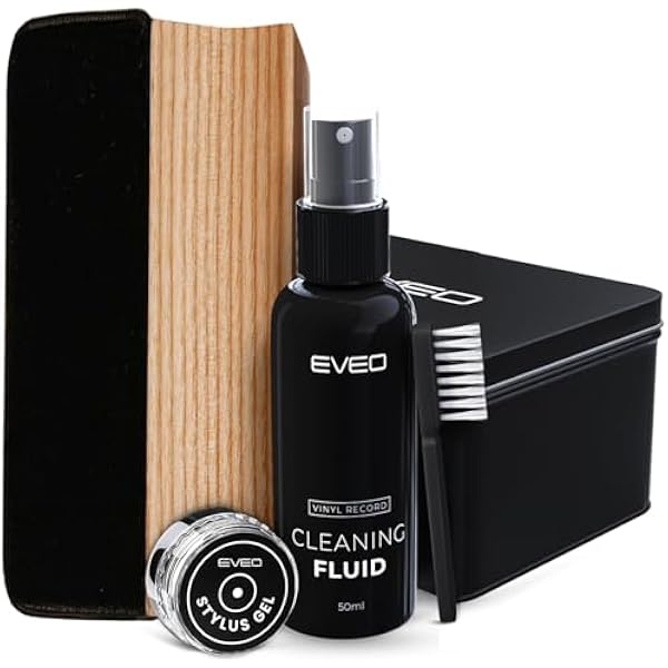 EVEO Vinyl Record Cleaning Kit - 4-in-1 Premium Vinyl Record Cleaner & Vinyl Cleaning Kit with Velvet Brush, Vinyl Cleaner Liquid, Duster & Turntable Stylus Gel