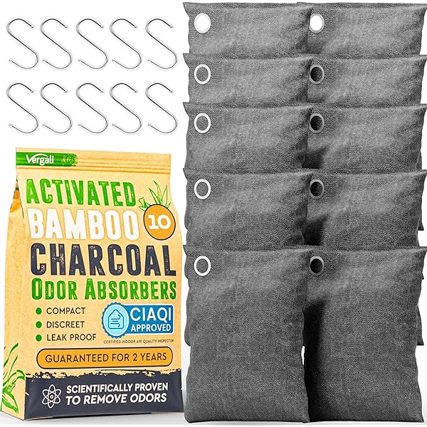 Activated Charcoal Odor Absorber for Strong Odors in Car, Closet, Shoe, Basement. 10 Activated Charcoal Bags Odor Absorbers for Home. Bamboo Charcoals Air Purifying Bag Charcoals Deodorizer Eliminator