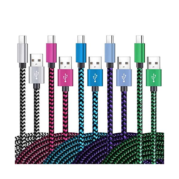 Teeind USB Type C Cable Fast Charging, Tpc001 5 Pack(6Ft 3A) Braided C Charger Cables Compatible with Samsung S10e/note 9/s10/s9/s8 Plus/A80/A50/A20