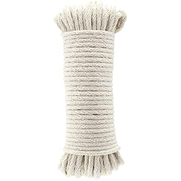Amazon Basics Natural Cotton Braided Rope, All-Purpose, Clothesline, DIY Crafts, Versatile, Indoor & Outdoor Use, 3/16 Inch x 50 Foot (4.5mm x 15m), Off White