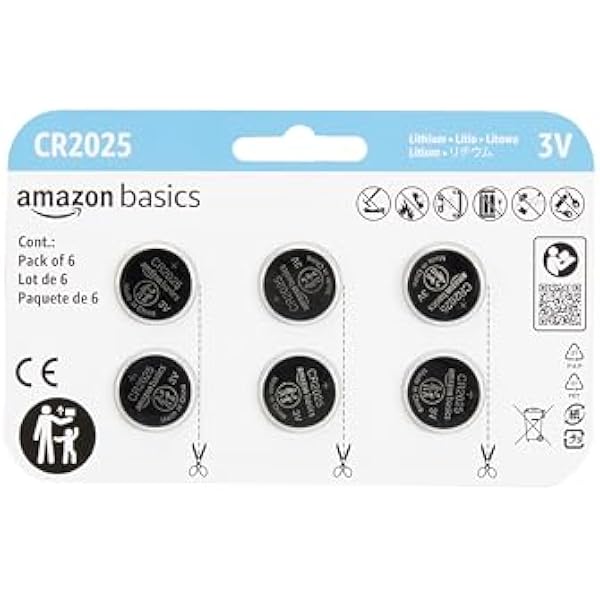 Amazon Basics 6-Pack CR2025 Lithium Coin Cell Battery, 3 Volt, Long Lasting Power, Mercury-Free