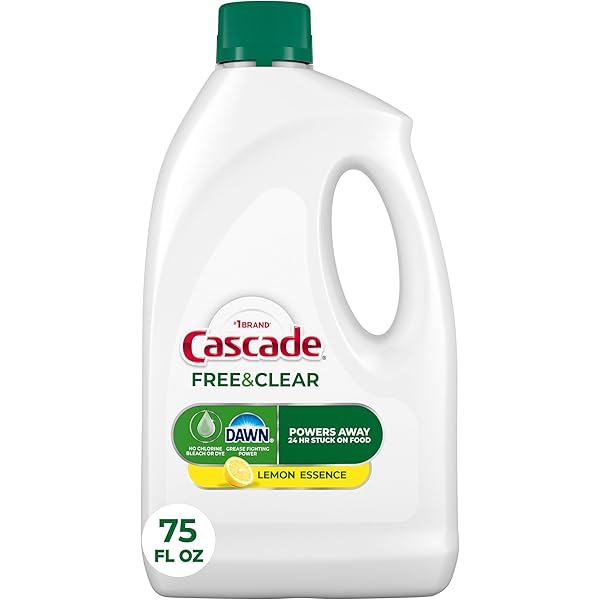Cascade Free & Clear Dishwasher Detergent Liquid Gel, Dish Detergent, Dishwasher Soap, Lemon, 75oz