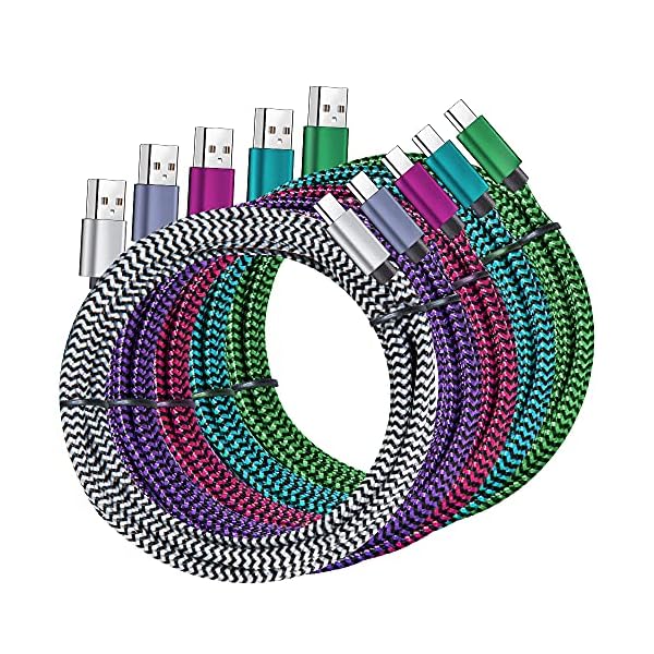 USB Type c Cable, 5 Pack (6FT) Nylon Braided USB C Cables 3A Fast Charging Charger for Samsung Galaxy S9/S8 Note8/9 20 10 S21 S20 S10 Plus C Cord