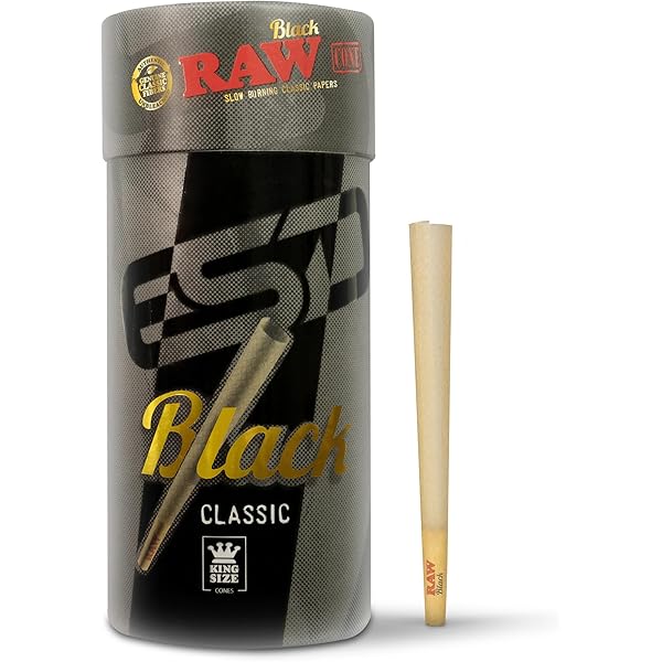 RAW Black Cones King Size - 100 Pack - Slow Burning Pre Rolled Cones Pressed Extra Fine for Thin, Naturally Translucent Paper with Tips & Packing Tubes Included