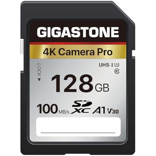 [5-Yrs Free Data Recovery] GIGASTONE 128GB SD Card, 4K Camera Pro, A1 V30 SDXC Memory Card 4K UHD Video Compatible with Canon Digital Camera, with 1 Mini Cases