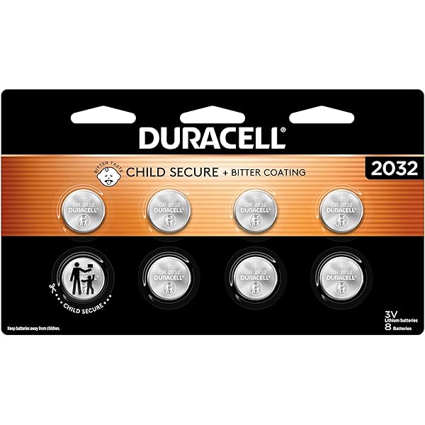 Duracell 2032 Lithium Battery, 8 Count (Pack of 1), Child Safety Features, Compatible with Apple AirTag, Key Fob, and other devices, CR 3V Cell