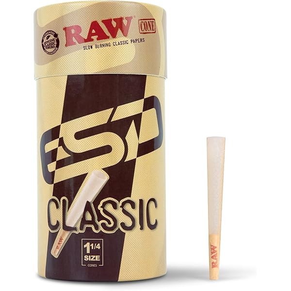 RAW Classic 1-1/4 Slow Burning Pre-Rolled Cones - 100 Pack with Tips & Packing Tubes Included