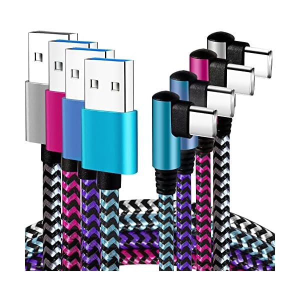 Teeind USB C Angle Cord: [90 Degree/6ft/4Pack] Nylon USB C Cable Compatible with Samsung Galaxy S10/S10e/9/Note 10, Charger Cable-[Blue/Black/Magenta/Purple]