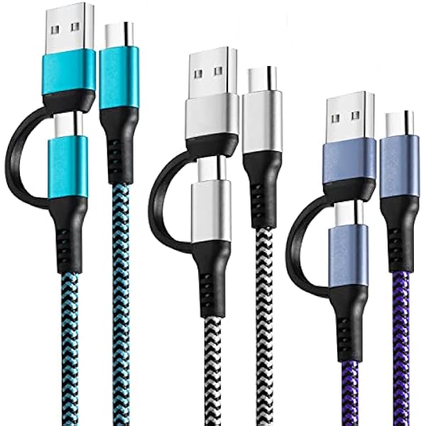 USB C to C Cable, 60W 3 Pack Fast Charging Cords 6ft QC & PD 2-in-1 USB-A/C to Type C Charger Cord Compatible with Samsung Galaxy S21 S10 S9 Note20, MacBook Pro 2020/2019