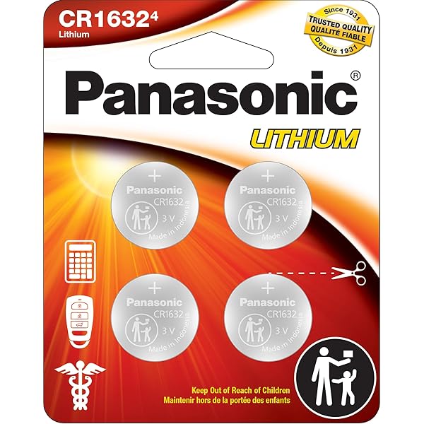 Panasonic CR1632 3.0 Volt Long Lasting Lithium Coin Cell Batteries in Child Resistant, Standards Based Packaging, 4-Battery Pack