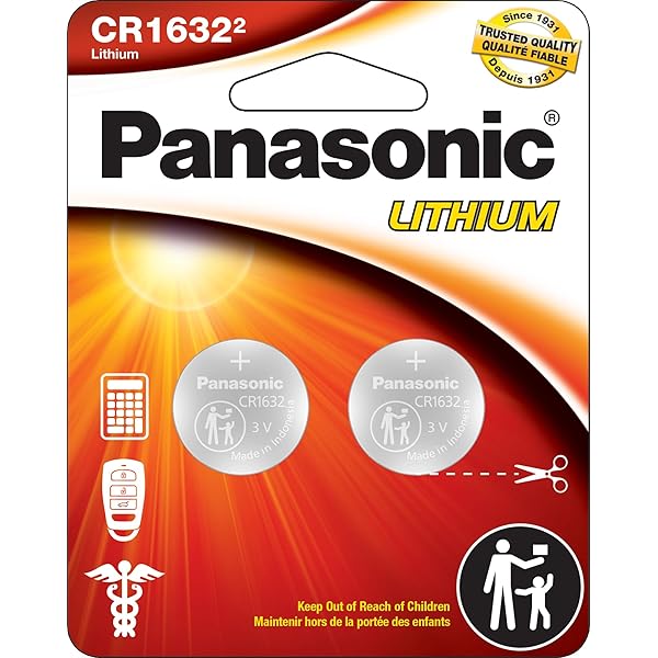 Panasonic CR1632 3.0 Volt Long Lasting Lithium Coin Cell Batteries in Child Resistant, Standards Based Packaging, 2-Battery Pack