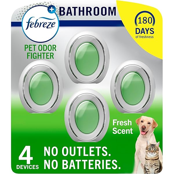 Febreze Bathroom Air Freshener, Odor-Fighting, Plug In Alternative, Air Fresheners for Home and Bathroom and Kitchen, Closet Air Fresheners, Heavy Duty Pet Scent, 4 Count