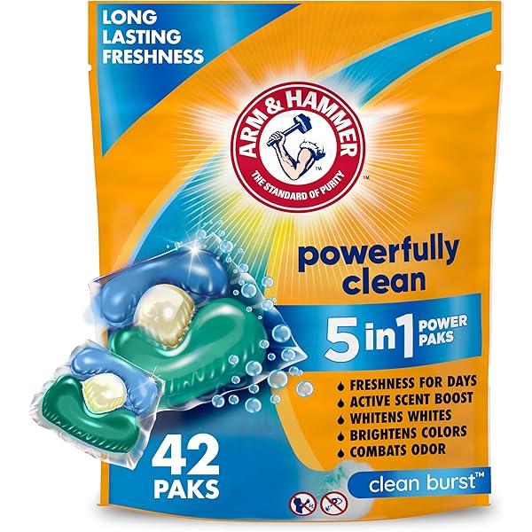 Arm & Hammer Clean Burst 5-in-1 Laundry Detergent Power Paks, High Efficieny (HE), 42 Count