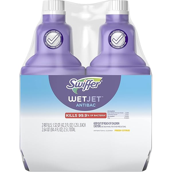 Swiffer WetJet Solution Refill for Floor Mopping and Cleaning, All Purpose Multi Surface Floor Cleaning Solution, Fresh Citrus Scent, 1.25 Liters (2 Pack)