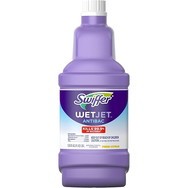 Swiffer WetJet Antibacterial Solution Refill for Floor Mopping and Cleaning, All Purpose Multi Surface Floor Cleaning Solution, Fresh Citrus Scent, 1.25 Liters