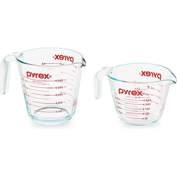 Pyrex Essentials (2-Pack) Glass Measuring Cups Set, (1 & 2 Cup) Measuring Cups For Prepping, Baking and Cooking, Preheated Oven, Dishwasher, Freezer, and Microwave Safe