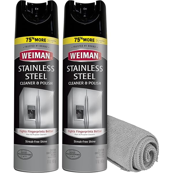 Weiman Stainless Steel Cleaner & Polish Streak-Free Shine - For Refrigerators, Oven, Dishwasher, Stove - 2 Pack Aerosol Spray with Microfiber Cloth Included