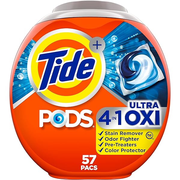 Tide PODS Liquid Laundry Detergent Soap Pacs, 4-in-1 Ultra Oxi, HE Compatible, Built in Pre-treater for Stains, 57 Count, Tide Pods Laundry Detergent, Laundry Pods Detergent