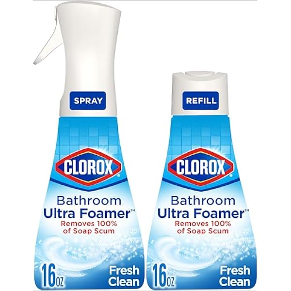 Clorox Bathroom Ultra Foamer, Household Essentials, Fresh Clean, 1 Spray and 1 Refill, 16 Fl Oz Each (Package May Vary)