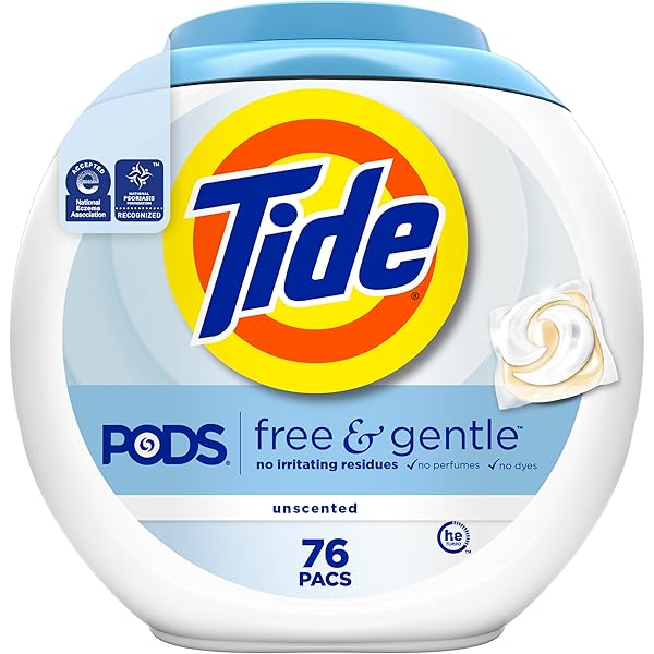 Tide PODS Free & Gentle Laundry Detergent Soap Pacs, HE Compatible, Unscented, Gentle on Skin, 76 Count, Tide PODS Laundry Detergent