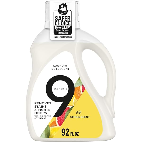 9 Elements Liquid Laundry Detergent, Citrus Scent, Vinegar Powered, 92 fl oz, 1 count