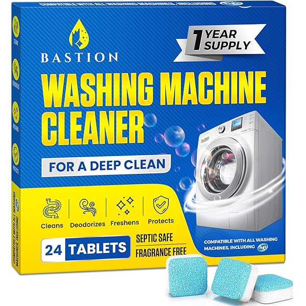 Washing Machine Cleaner Tablets 24 pack Powerful Descaler -Deep Cleaning for HE Front Loader & Top Load Washer Septic Safe Eco-Friendly Deodorizer Clean Drum & Laundry Tub Seal- Year's Supply