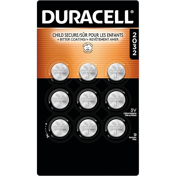 Duracell 2032 Lithium Battery, 9 Count (Pack of 1), Child Safety Features, Compatible with Key Fob, Tea Light Candles and Other Devices, CR2032 Battery