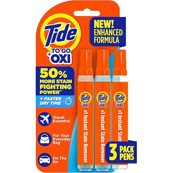 Tide Stain Remover for Clothes, Tide To Go Pen, Instant Stain Remover Pen & Spot Cleaner, Portable & Travel-Friendly, Works on Food & Drink Stains, Fits in Purses & Bags, 3 Count (Pack of 1)