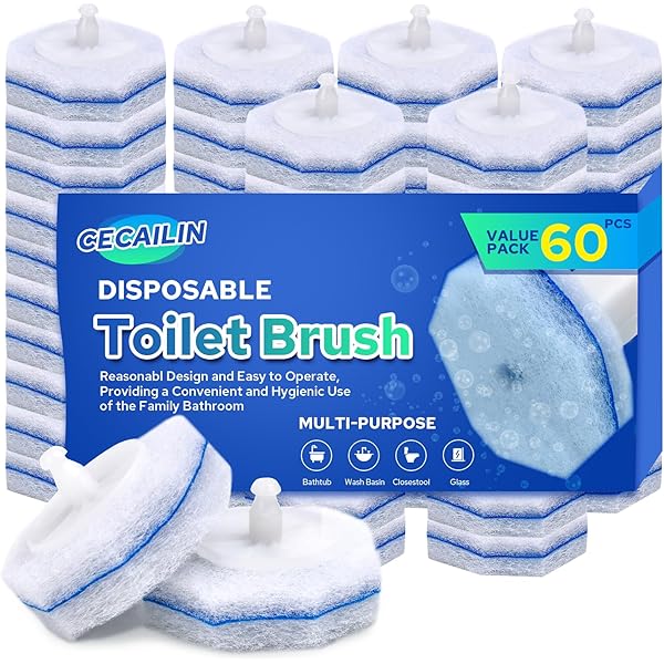 Cecailin® 60pcs Disposable Toilet Brush. Bathroom Cleaning. Disposable Bowl Cleaners Compatible with Most Toilet Brushes