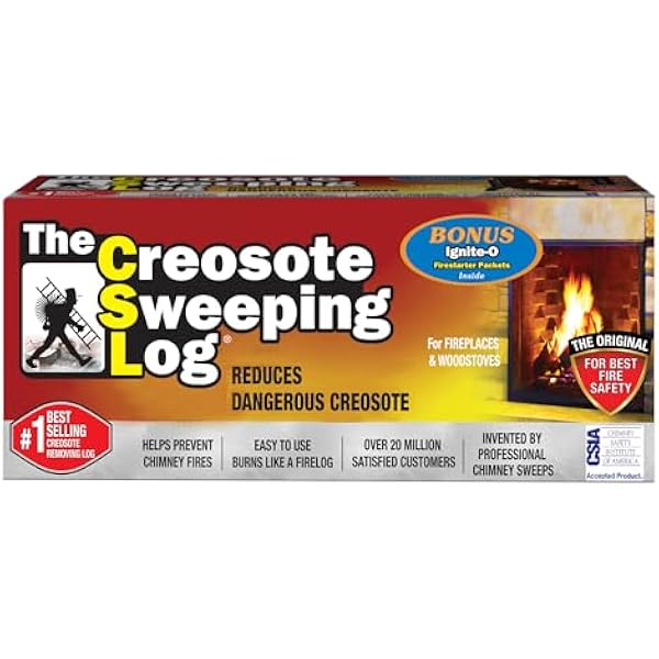 The Creosote Sweeping Log (CSL) with Bonus Ignite-O Fire Starter - Chimney Cleaner for Fireplaces and Woodstoves - Non-Toxic and Easy Cleaning Firelog