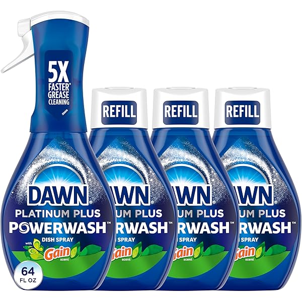 Dawn Powerwash Gain Original Dish Spray, Liquid Dish Soap, Dish Soap Refill, , 1 Starter Kit + 3 Refills, 64 Fl Oz Total (16 fl oz/bottle)
