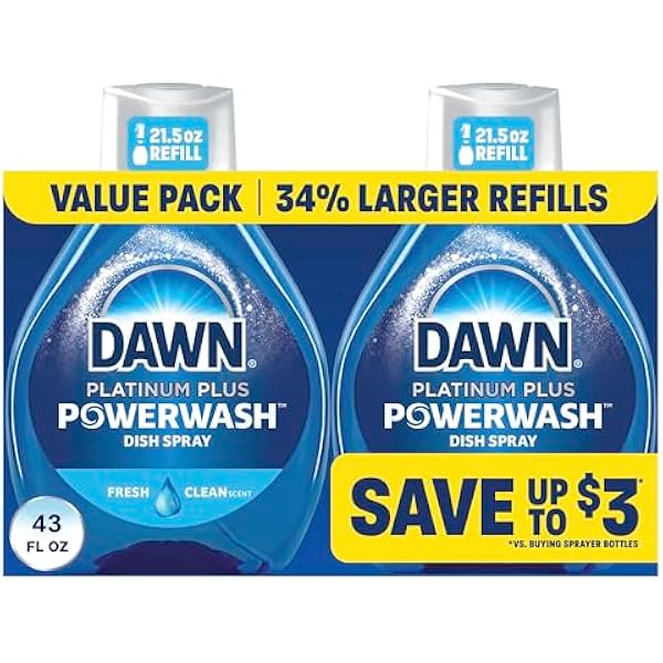 Dawn Powerwash Fresh Dish Spray, Liquid Dish Soap, Dish Soap Refill, Dish Detergent Liquid, 2 Refills, 43 Fl Oz