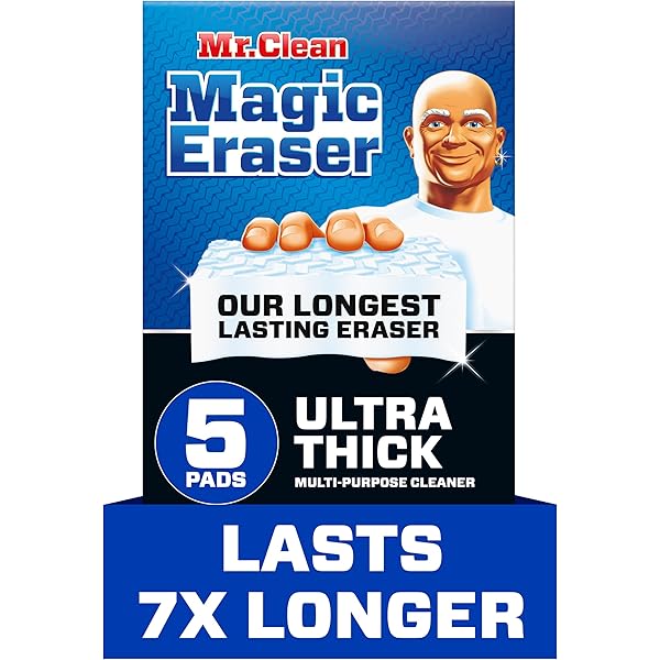 Mr. Clean Magic Eraser Ultra Thick Multi Purpose Cleaner, Bathroom Cleaning Supplies, Magic Eraser Sponge Multi Surface Cleaner, 5ct