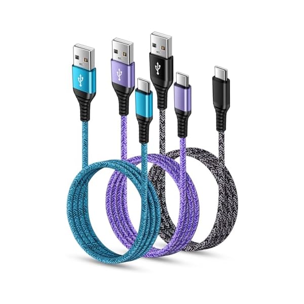 USB C Charger Cable Fast Charging 3 Pack 6ft for iPhone 17 16 15 Pro Max/15 Plus/15 Pro/15, 3.1A Braided Car Cord USB A to USB C Android Phone Power Cord for Samsung Galaxy S24 A54 A14 S23 Ultra S22