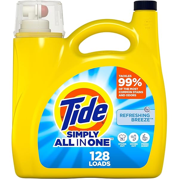 Tide Simply All-In-One Liquid Laundry Detergent, Refreshing Breeze Scent, 128 Loads, 168 fl oz