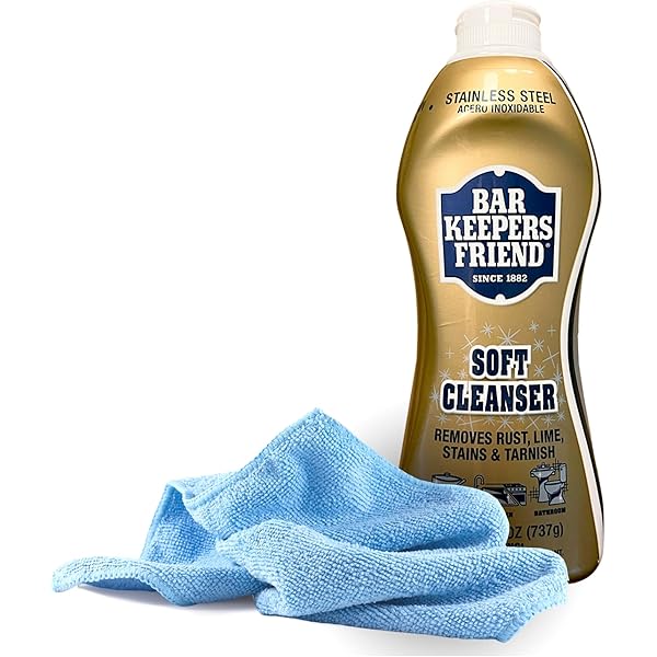Black Swan Distributors - Bar Keeper's Friend Soft Cleanser (26 oz) & Non-Abrasive, Washable Microfiber Cleaning Cloth (15x15 in) - Home Cleaning Supplies Kit