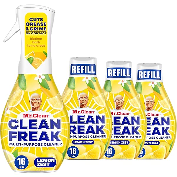 Mr. Clean Clean Freak Multi Surface Cleaning Spray, Deep Cleaning Mist Starter Kit and Refill Bundle, Lemon Zest Scent, 64 fl oz