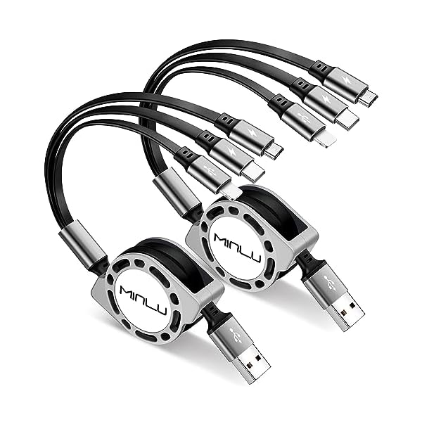 Multi Charging Cable 3A, [2Pack 4ft] Retractable Multi Charging Cord 3 in 1 Fast Charger Cord, USB C Charger Adapter with Lightning/Type C/Micro USB Ports for Cell Phones/iPhone/Samsung/PS/Tablets