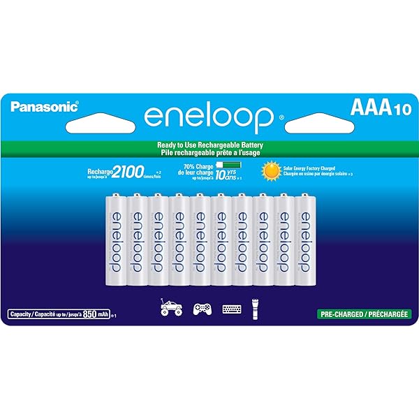 Eneloop Panasonic BK-4MCCA10FA AAA 2100 Cycle Ni-MH Pre-Charged Rechargeable Batteries, 10-Battery Pack