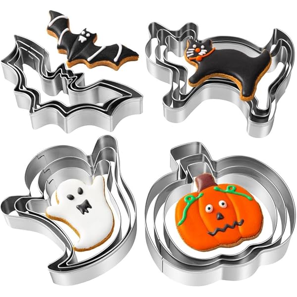 Halloween Cookie Cutters Set - 12 Pieces Stainless Steel Halloween Cookie Cutters Shape,Pumpkin, Ghost, Bat and Cat Cookie Cutter Shapes for Halloween Food Party Decorations
