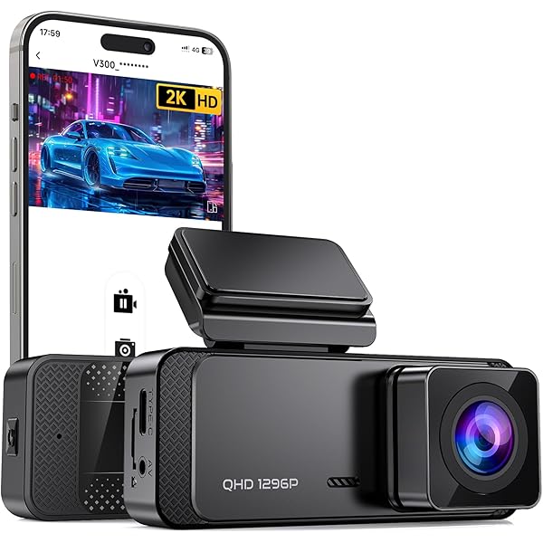 Dash Cam 1296P Front Dashcam, V300 WiFi Dash Camera for Cars with App, Night Vision, Mini Hidden Single Car Camera, Loop Recording, 24H Parking Mode, Support 256GB Max, Black