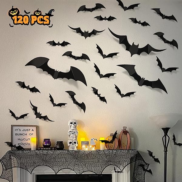 LUDILO 100pcs Bats Halloween Decorations: Halloween Bats Wall Décor Bat Stickers Decals PVC 3D Wall Bat Scary Stickers Halloweens Party Decorations Indoor Outdoor DIY Home Window Door Décor