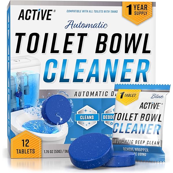 ACTIVE Automatic Toilet Bowl Cleaner Tablets Blue Gel Toilet Tank Cleaners, Septic-Safe Hard Water Ring Stain Remover, Smell Eliminator Heavy Duty Toilet Cleaning & Deodorizer, Fresh Scent - 12 Tabs